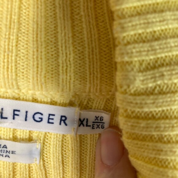 Womens Vintage Tommy Hilfiger Striped Cotton Turtle Neck Sweater XL Yellow Blue - Picture 11 of 12